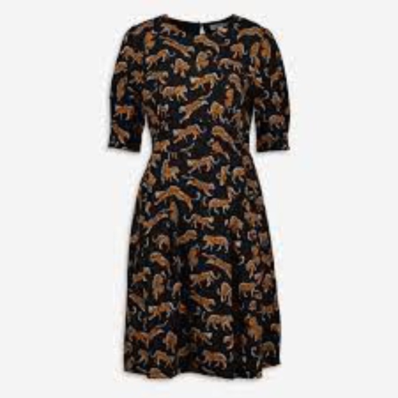 Emily And Fin Women's Black / Brown Meredith Leaping Leopards Dress - Picture 2 of 11